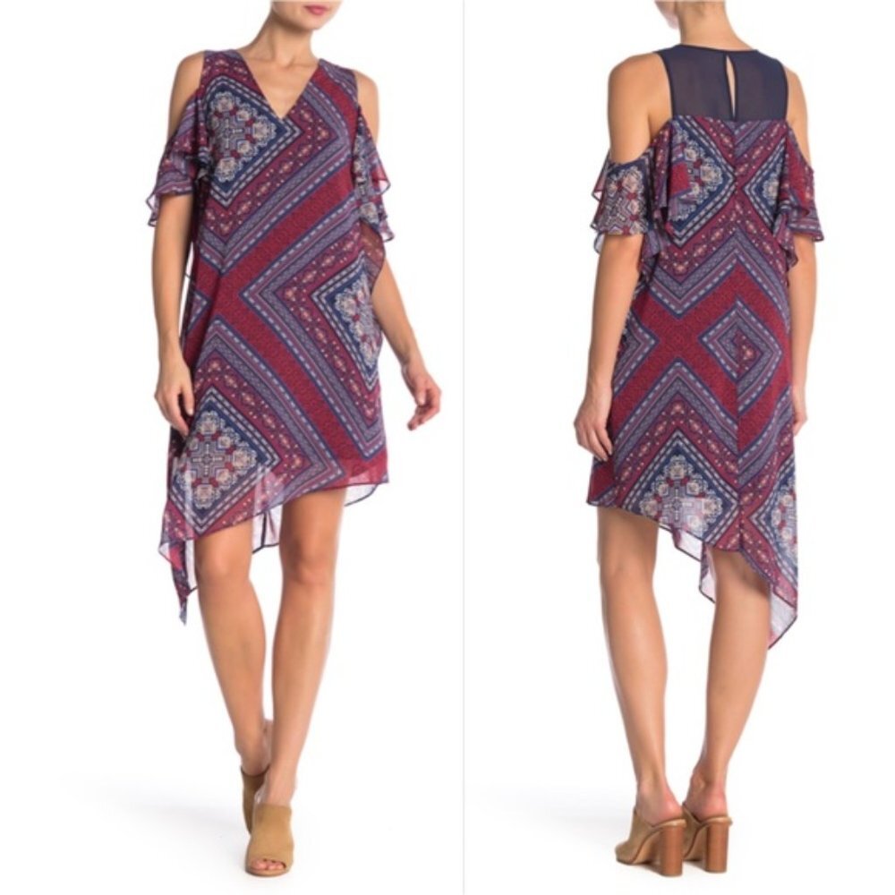 BCBGeneration Cold Shoulder Dress red multicolor - M